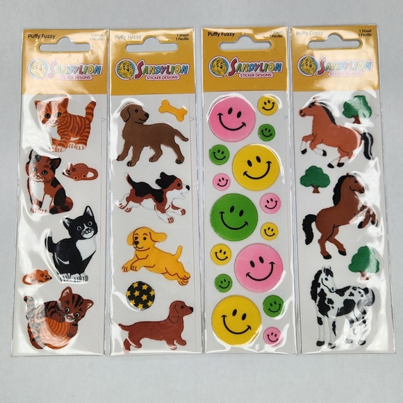 Vintage Sandylion Puffy Fuzzy Stickers Lot of 4 Sealed 90s Nostalgia - Picture 2 of 3